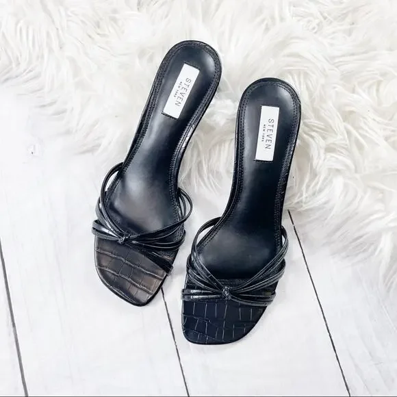 Steven Women's Ophelia Strappy Open‎ Toe Slides Sandals in Black Croc Size 10